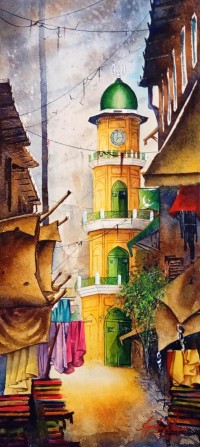 Aisha Khan, 10 x 22 Inch, Watercolor on Paper, Cityscape Painting, AC-AHK-021